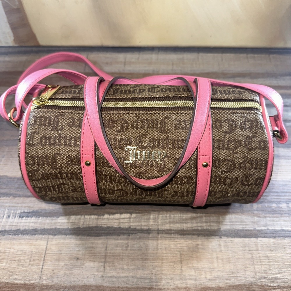 Juicy Couture Chestnut‎ Chino Mini Barrel Crossbody Purse Brown Pink
